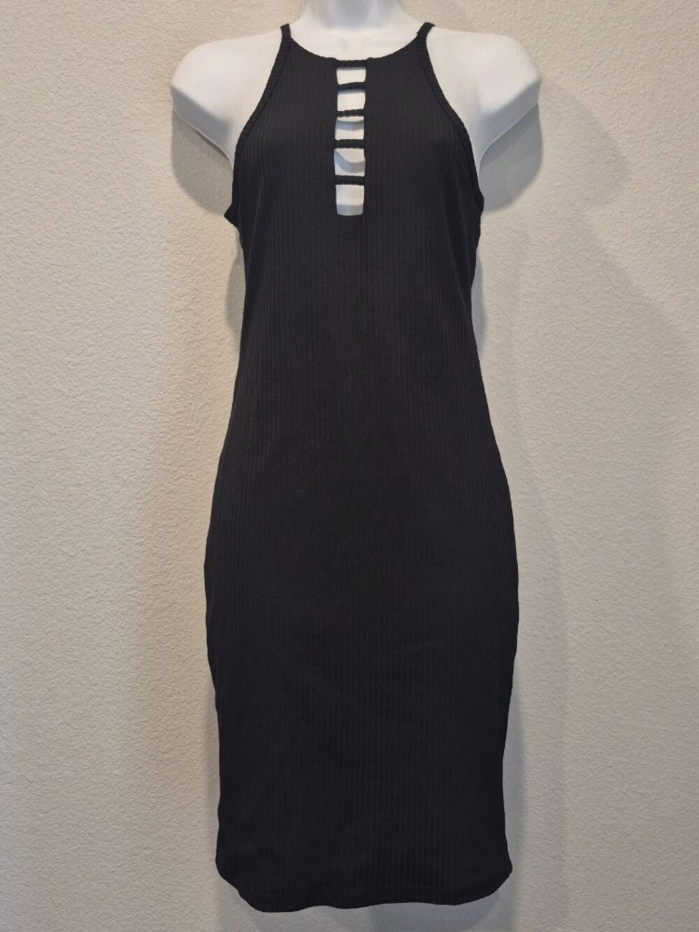 Victoria Secret Black Ribbed Dress Athletic Athleisure Stretch Midi NEW XS